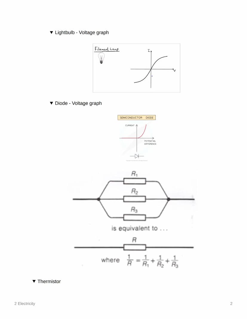 2 Electricity
CURRENT ELECTRICITY
Current (A) = Charge (C) / Time (s)
Current is rate of flow of charge
2.9 I-V GRAPHS
▼ Resistance (Ohms)
•