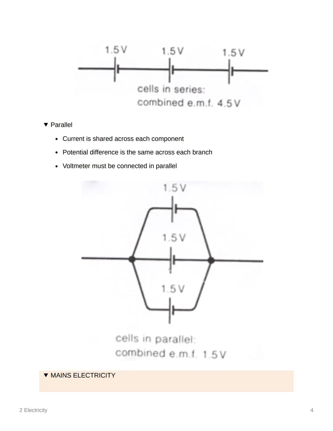 2 Electricity
CURRENT ELECTRICITY
Current (A) = Charge (C) / Time (s)
Current is rate of flow of charge
2.9 I-V GRAPHS
▼ Resistance (Ohms)
•