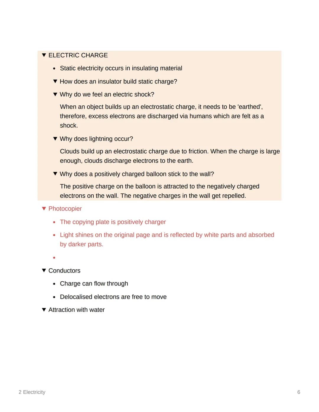 2 Electricity
CURRENT ELECTRICITY
Current (A) = Charge (C) / Time (s)
Current is rate of flow of charge
2.9 I-V GRAPHS
▼ Resistance (Ohms)
•