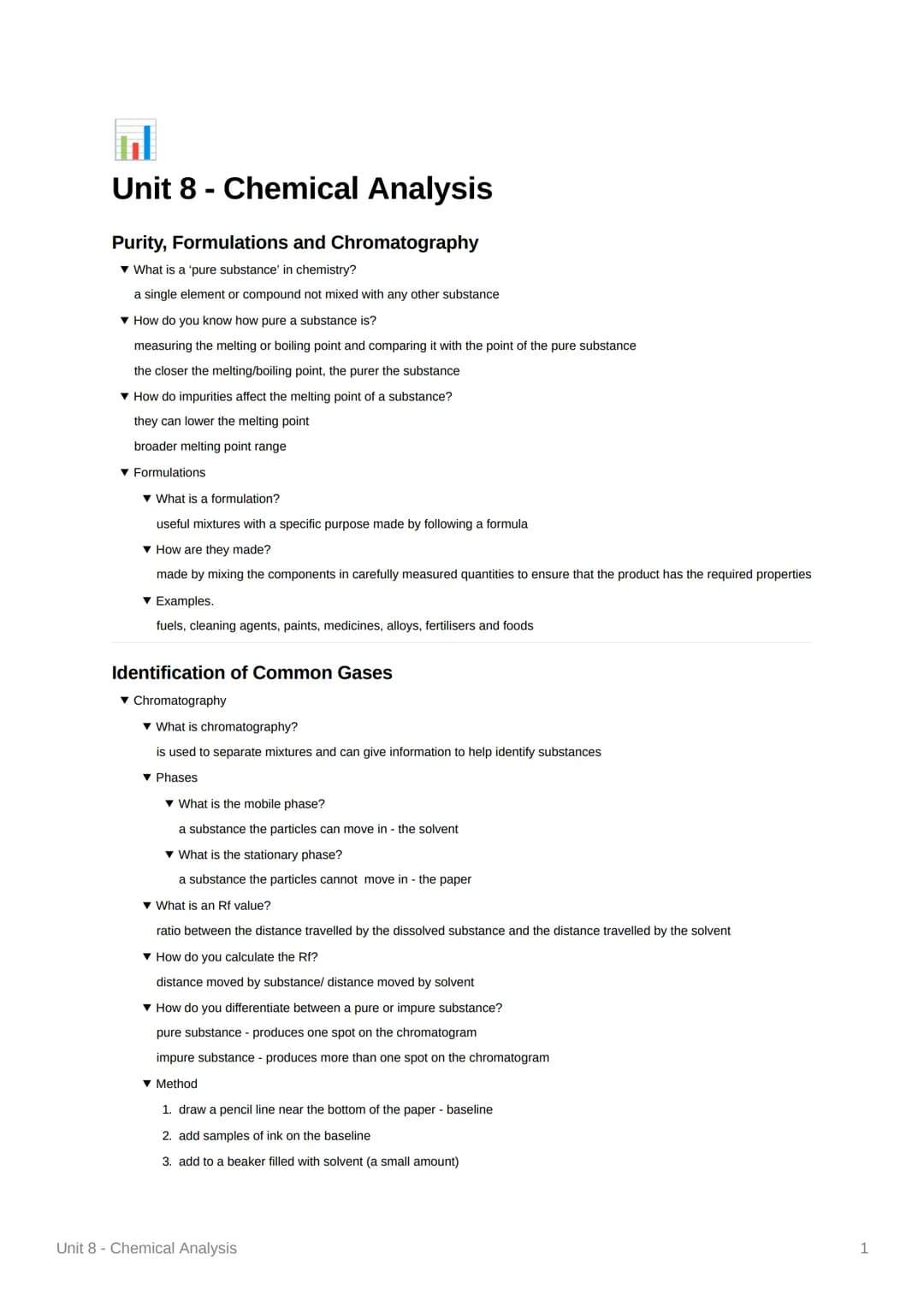 Unit 8 - Chemical Analysis
Purity, Formulations and Chromatography
▾ What is a 'pure substance' in chemistry?
a single element or compound n
