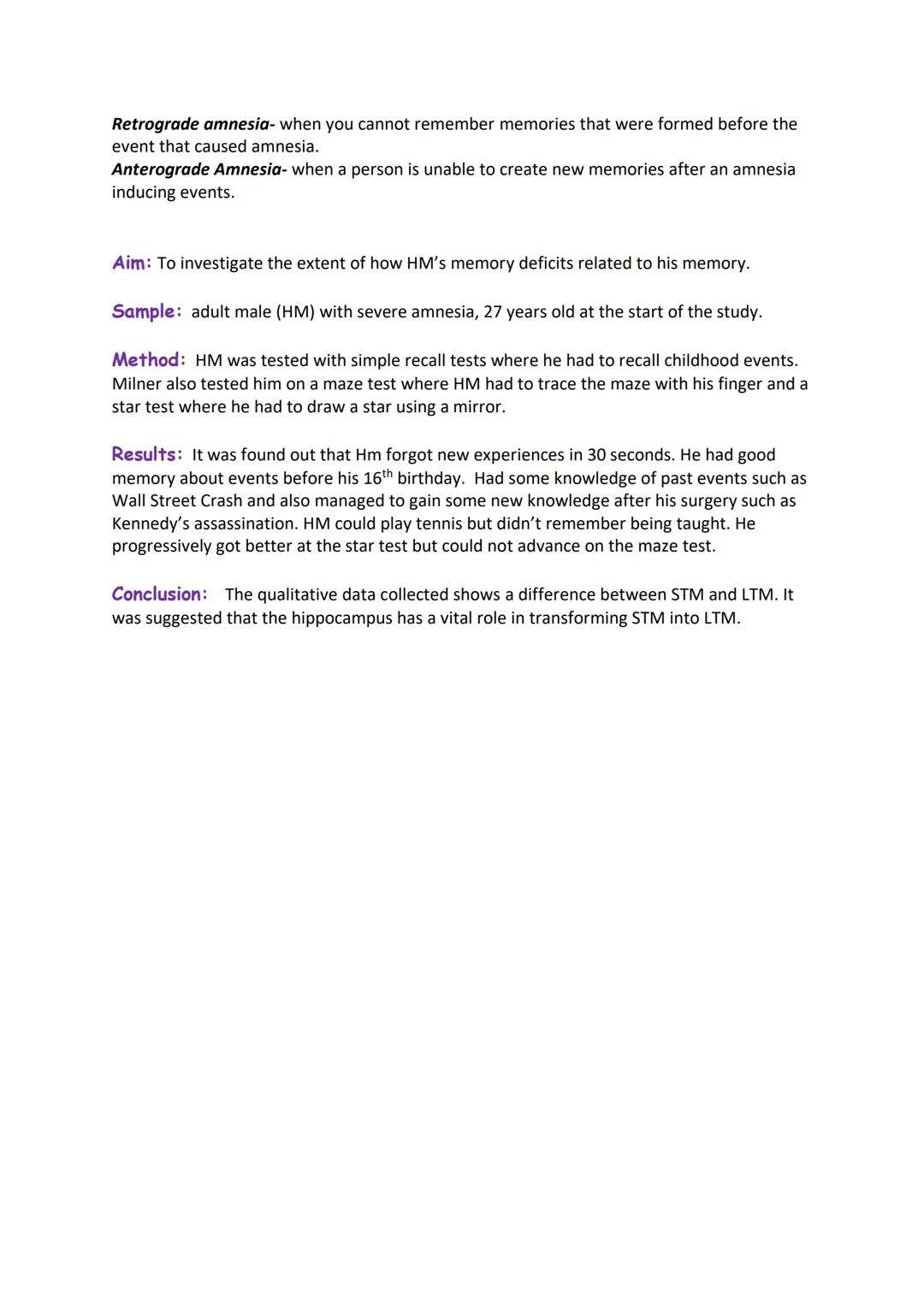 # Case Studies in Cognitive Psychology

- Involve the in-depth study of one single participant/event because of an unusual
trait or life exp