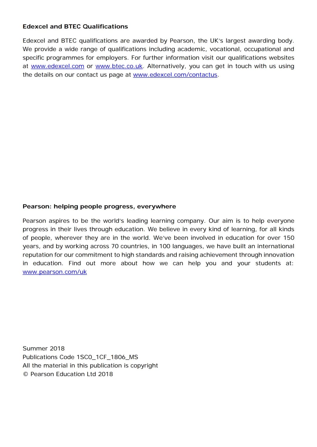 P Pearson
Edexcel
Mark Scheme (Results)
Summer 2018
Pearson Edexcel GCSE
Combined Science - Paper 3
Chemistry 1 (1SC0_1CF)
edexcel
000
●
▬▬ 