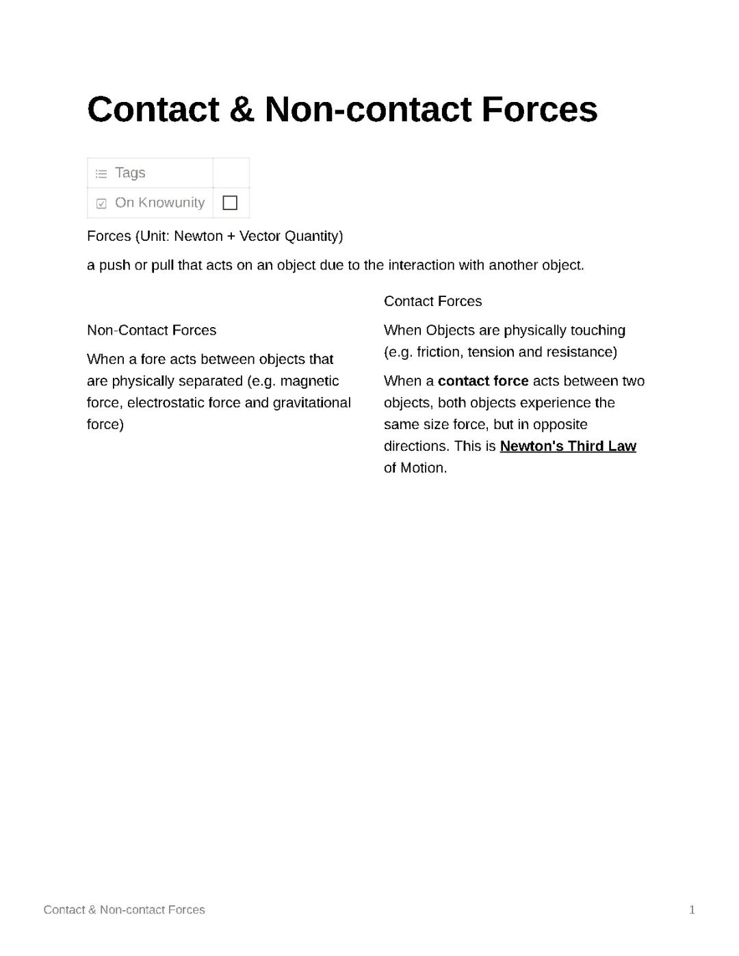 Contact and Non contact forces 