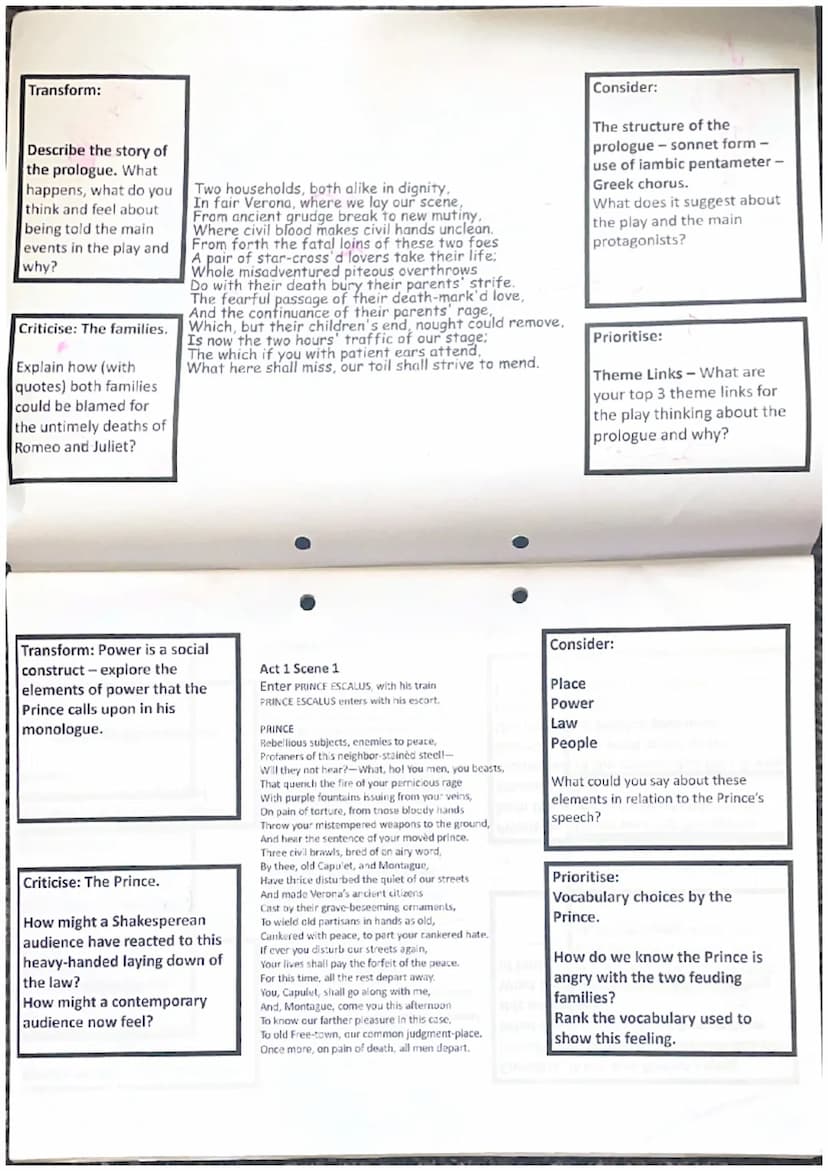 LOVE
Romeo and Juliet
Summer Revision Transform:
Describe the story of
the prologue. What
happens, what do you
think and feel about
being to