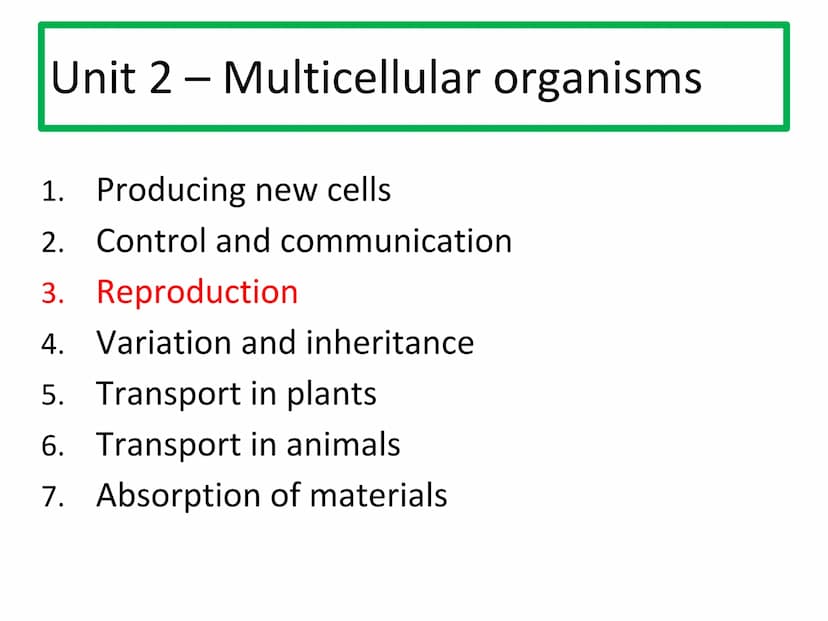 N5 Unit 2 KA3
Reproduction N5 biology course
1. Cell Biology
2.
3. Life on Earth
Multicellular Organisms Unit 2 - Multicellular organisms
1.