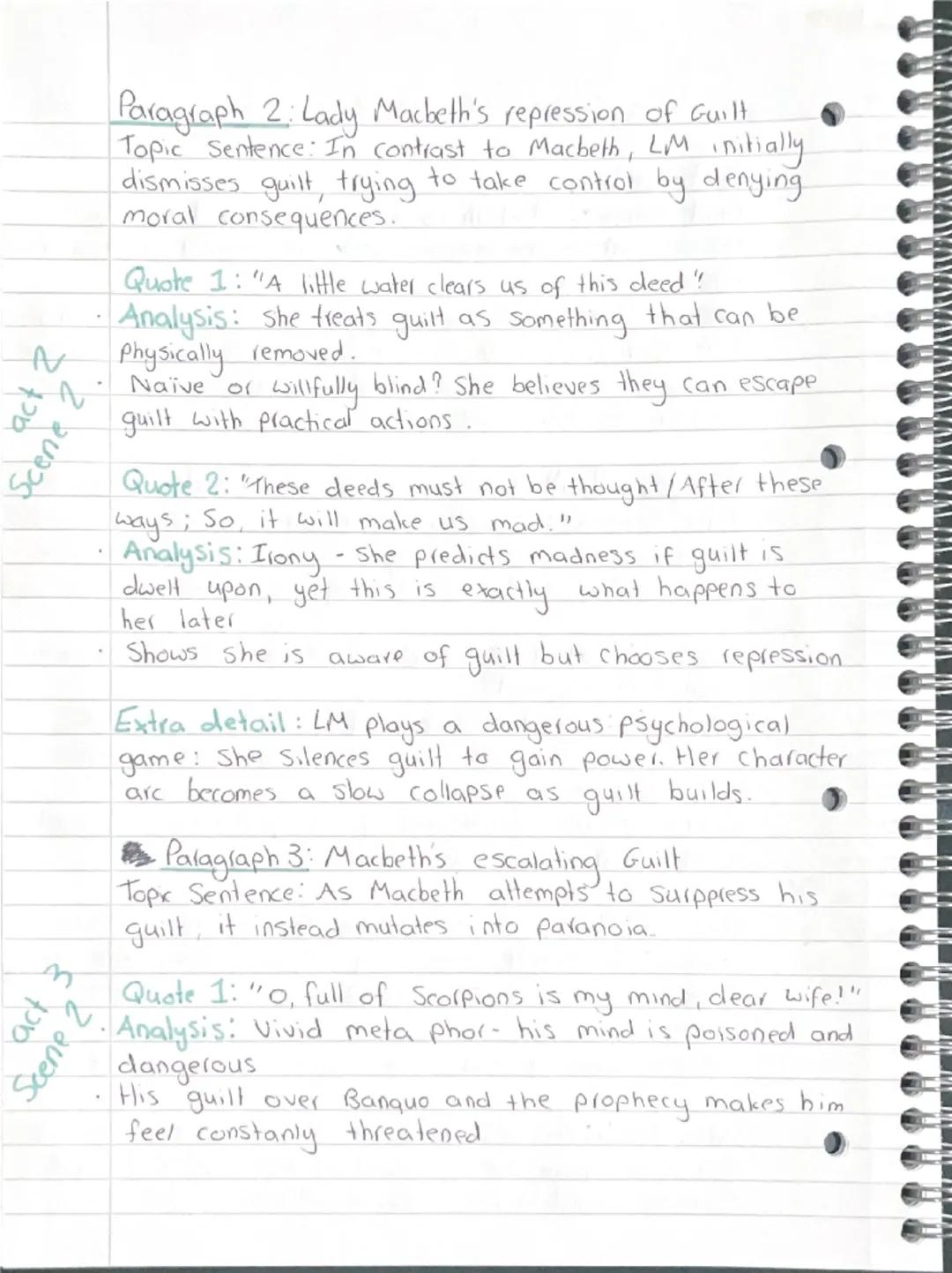 act 2
Scene 2.
Essay Plan For Guilt.
Introduction
Brief overview: Macbeth is a tragedy shaped by guilt.
Define guilt in the play's context: 