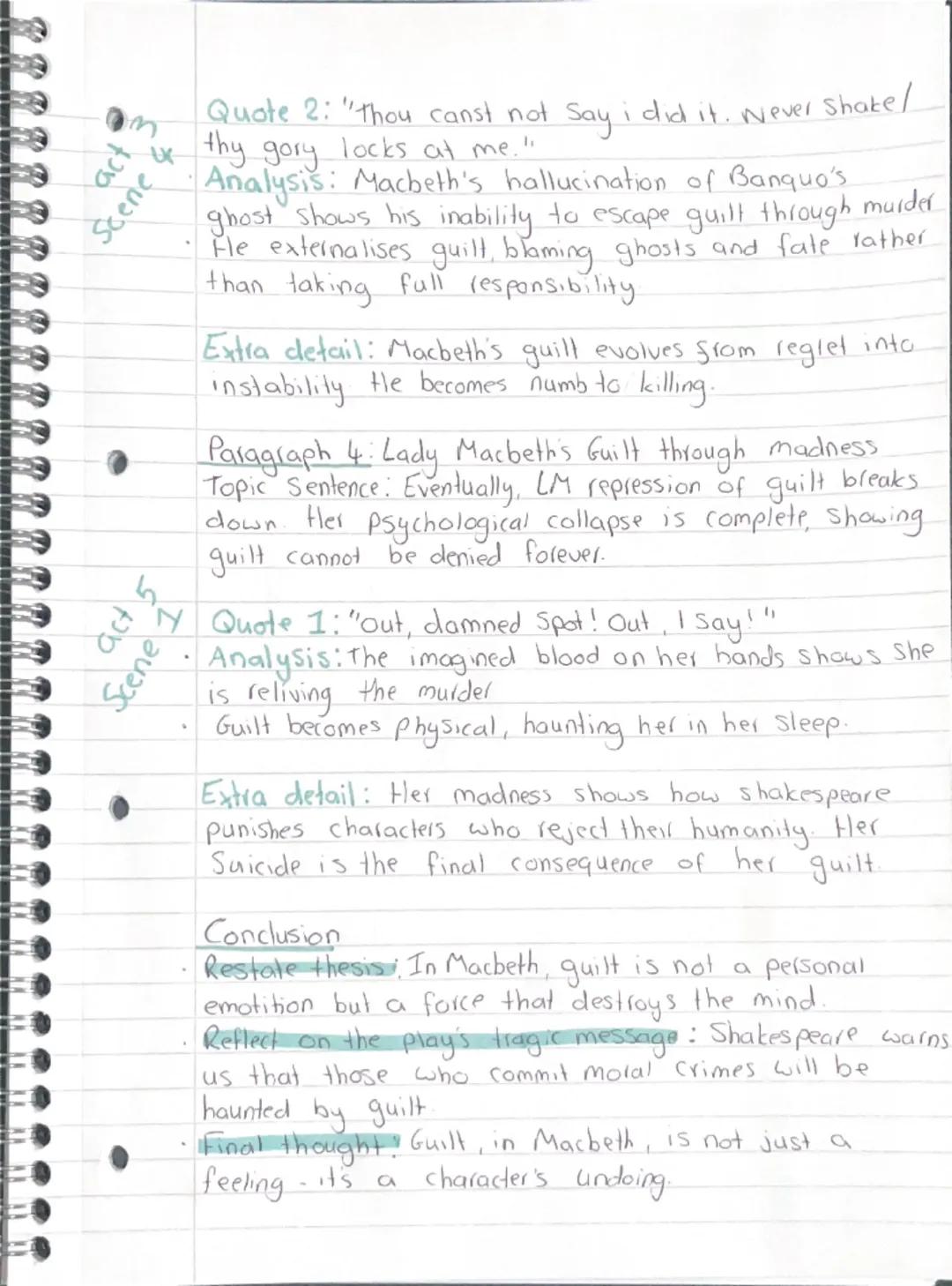 act 2
Scene 2.
Essay Plan For Guilt.
Introduction
Brief overview: Macbeth is a tragedy shaped by guilt.
Define guilt in the play's context: 