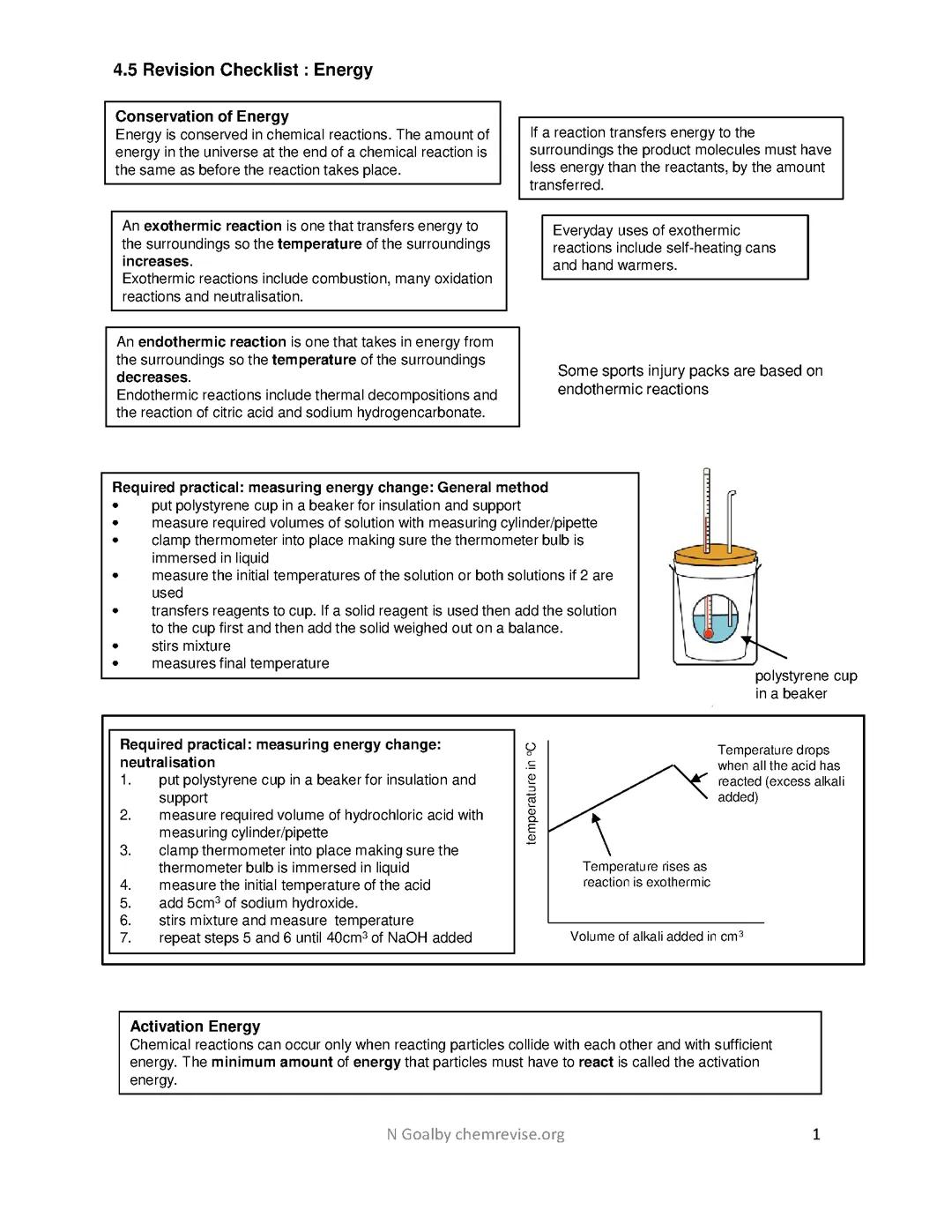 GCSE Chemistry Unit 5 (energy changes) summary notes 
