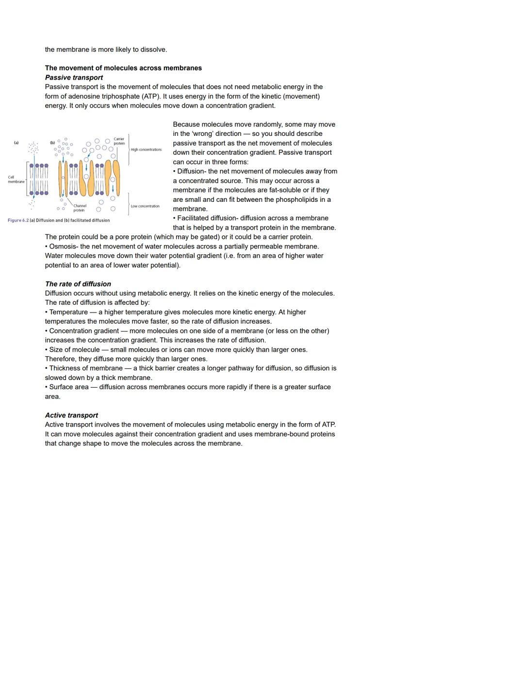 Glycoprotein
Glycolpad
Cholesterol
Roles of membranes in cells- The plasma (cell-surface) membrane
The plasma membrane is a partially permea