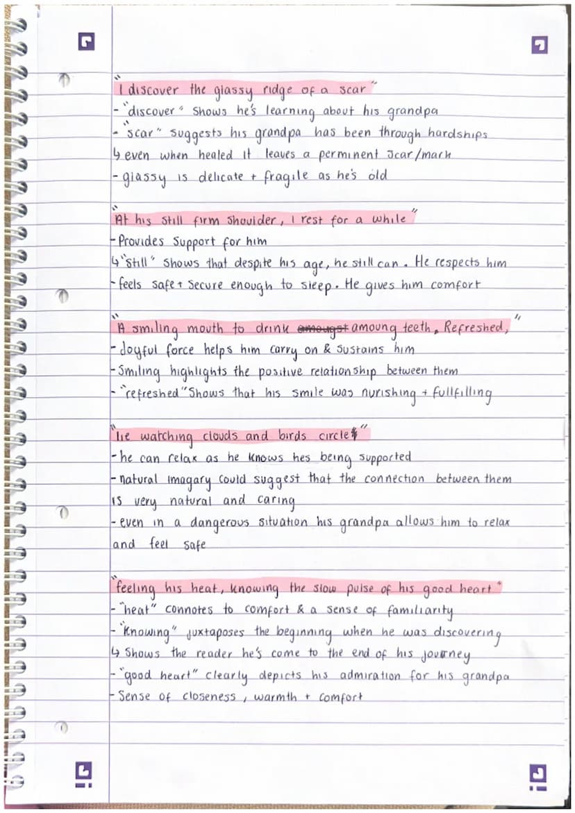 !Q
POETRY - Climbing my grandfather
SUMMARY
A boy trying to learn about his grandfather, the
writer uses an extended metaphor to show this
S