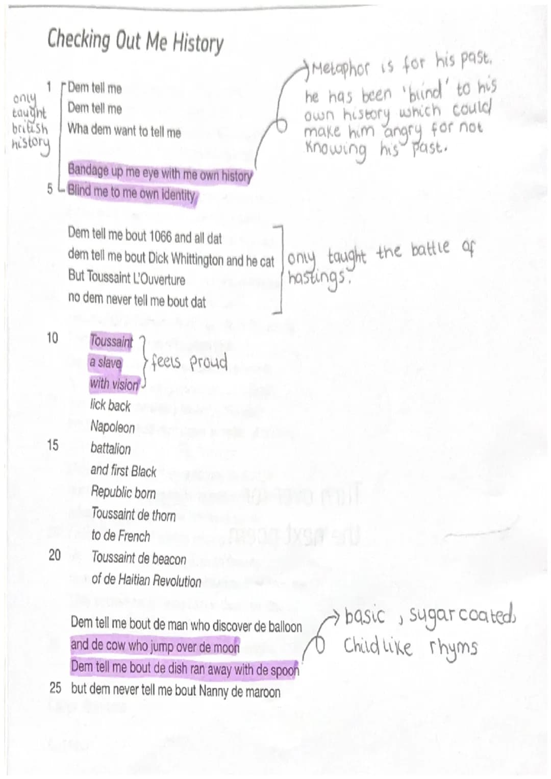 
<p>The poem "Checking Out Me History" by John Agard addresses the lack of representation of non-British historical figures in the curriculu