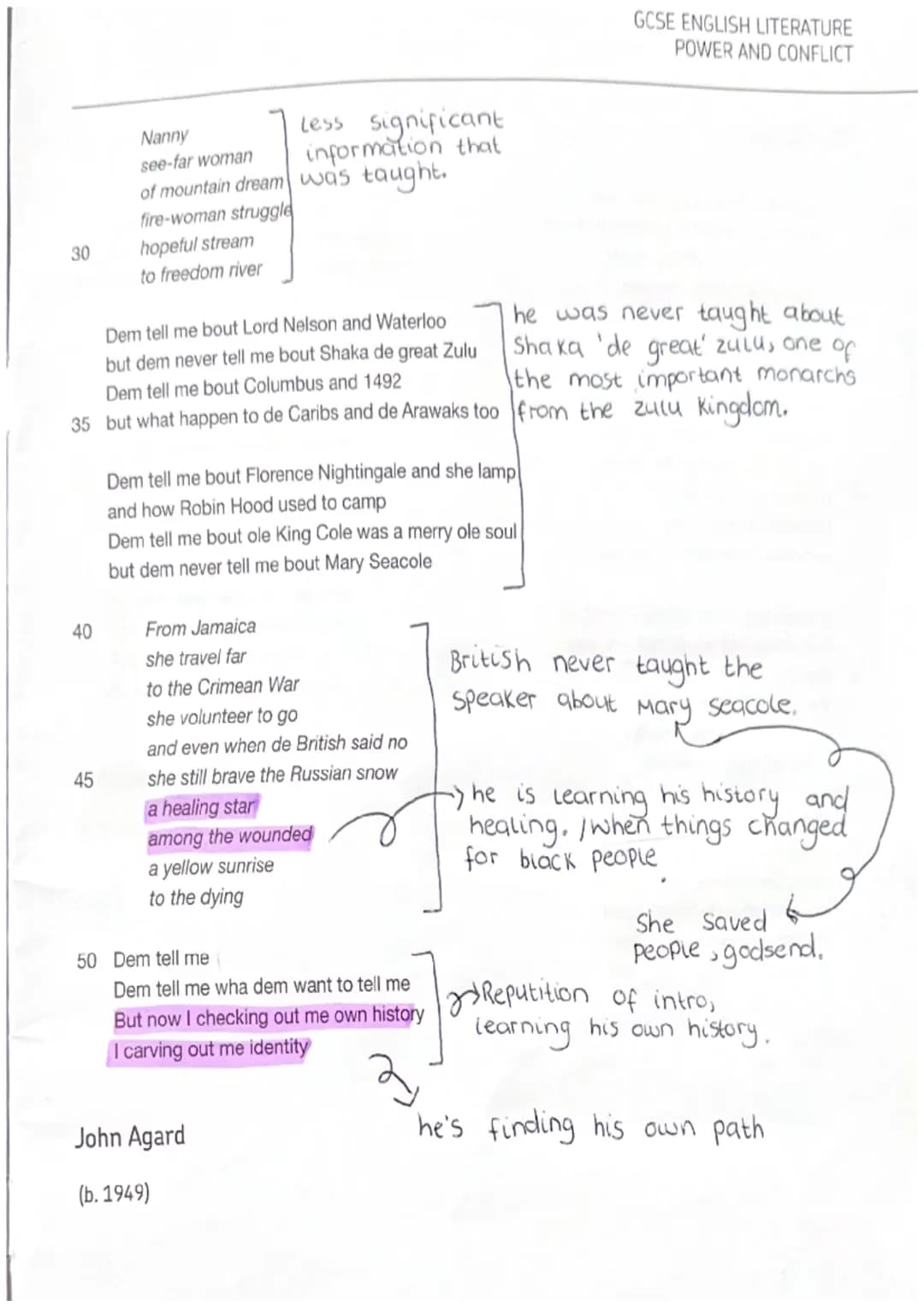 
<p>The poem "Checking Out Me History" by John Agard addresses the lack of representation of non-British historical figures in the curriculu