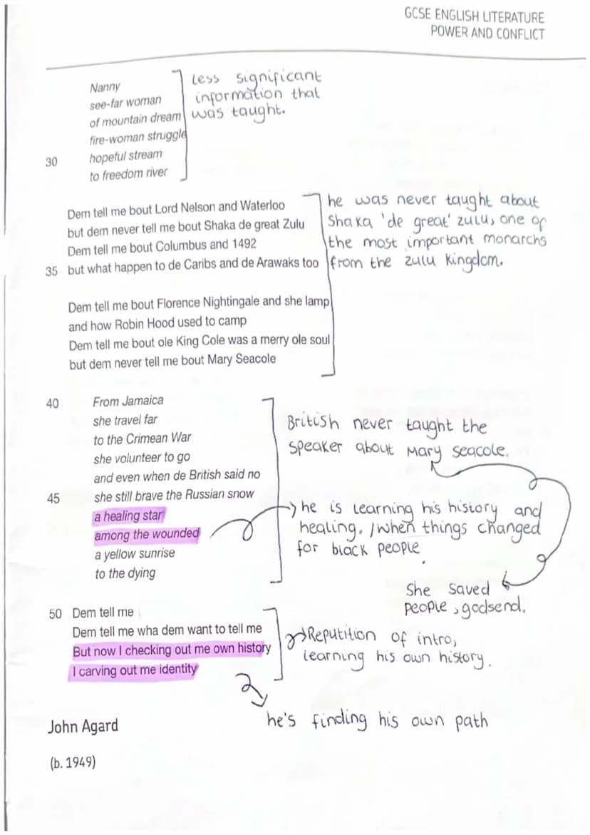 
<p>The poem "Checking Out Me History" by John Agard addresses the lack of representation of non-British historical figures in the curriculu