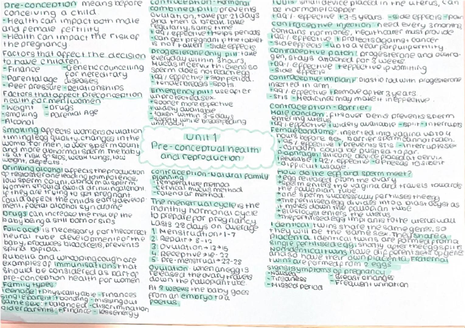 Pre-conception means before contice
conceiving a child.
combinedpill: prevents
Ovulation, tane far 21 days
-Health can impact both male and 