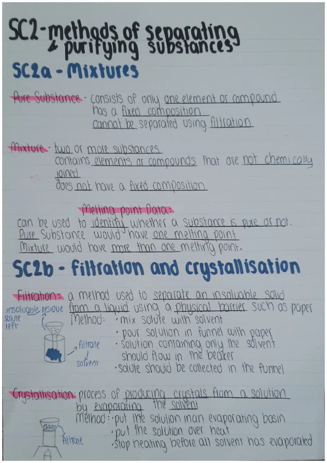 SC2-methods of separating
purifying substances
SC2a-Mixtures
Pure Substance - consists of only one element or compound.
has a fixed composit