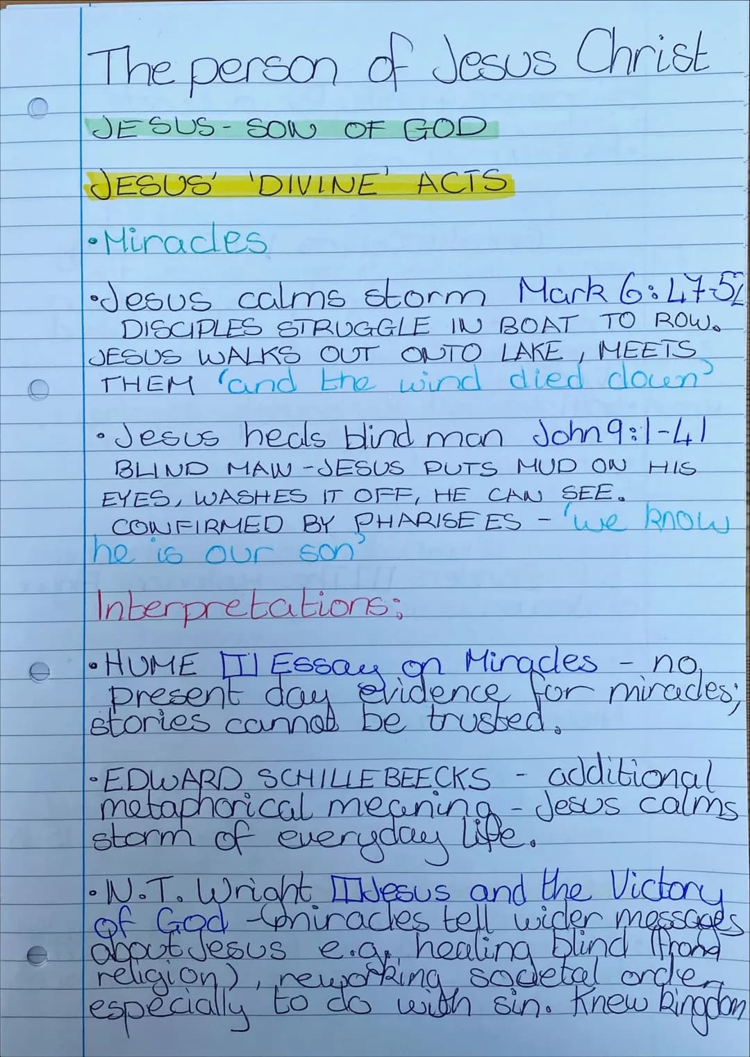 The person of Jesus Christ
JESUS- SON OF GOD
JESUS' 'DIVINE' ACTS
• Miracles
•Jesus calms storm Mark 6:47-52
DISCIPLES STRUGGLE IN BOAT TO R