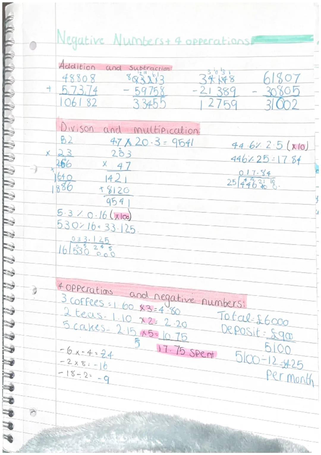 O
Negative Numbers+ & opperations!
Addition and Subtraction:
883173
48808
+5.73.74
-59758
106182
3.3455
466
1640
1886
Divison and multipicat