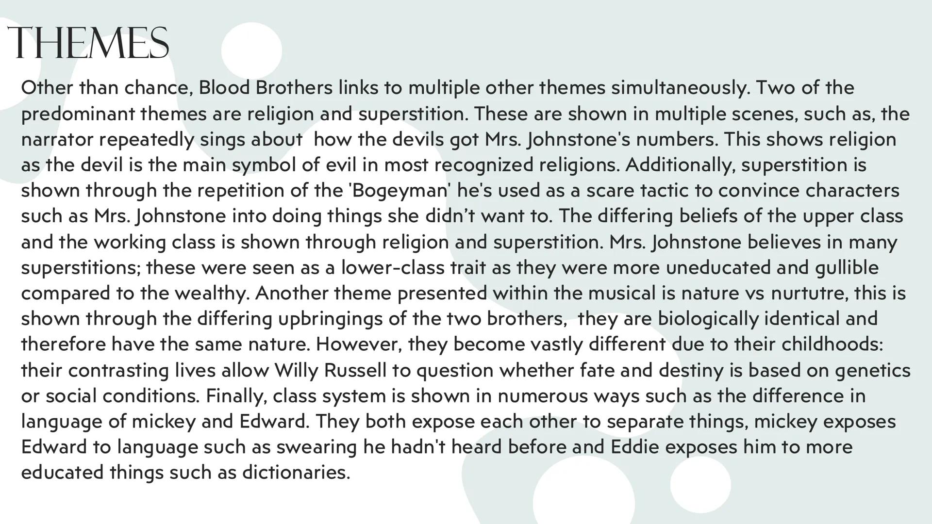 # BLOOD
BROTHERS
PORTFOLIO

BY SHAYE KELLY # CONTEXT AND
# THE WRITER --- OCR Start ---
CONTEXT
Blood brothers is about two twin boys who we