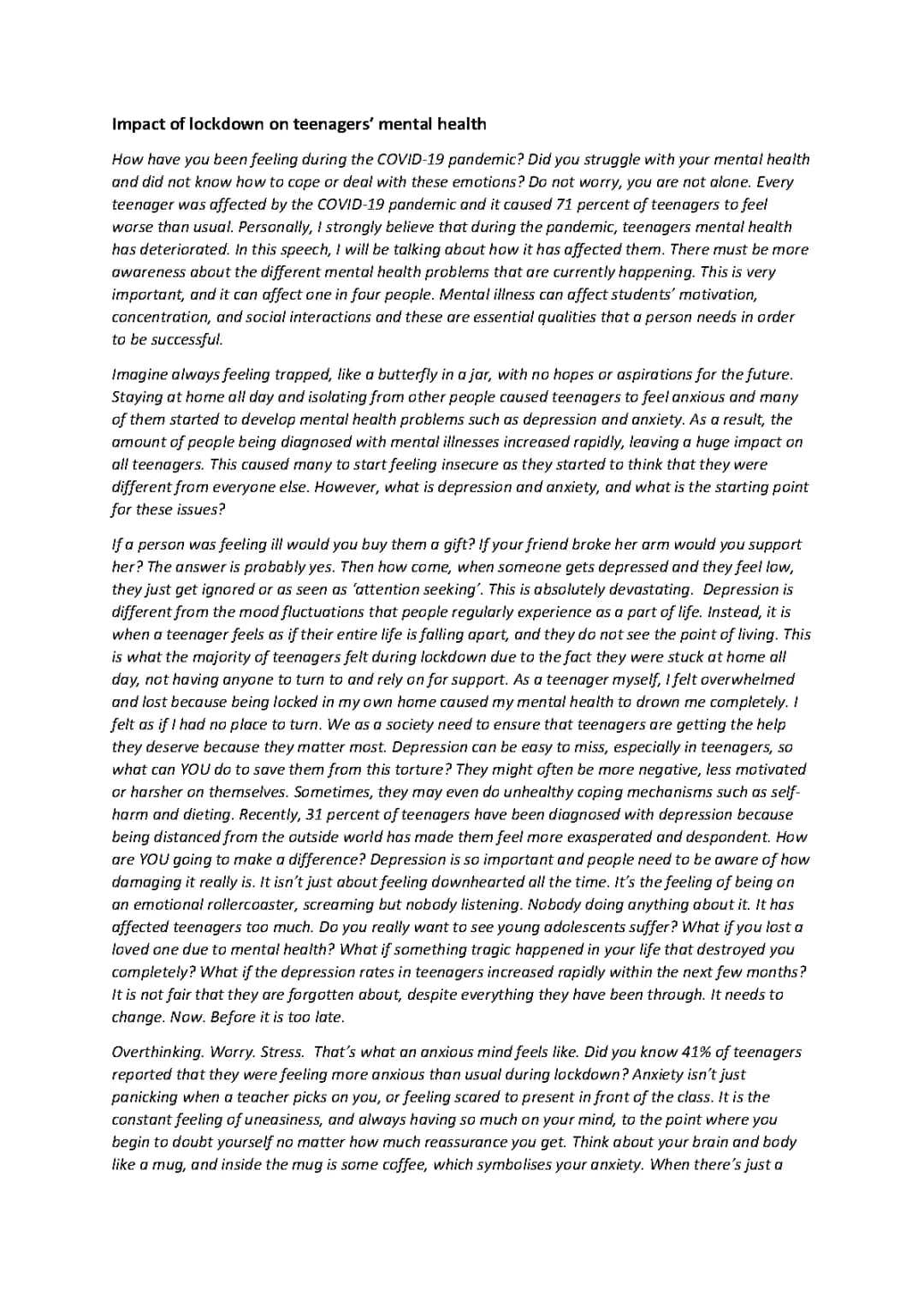 Impact of COVID-19 on Kids and Teens' Mental Health