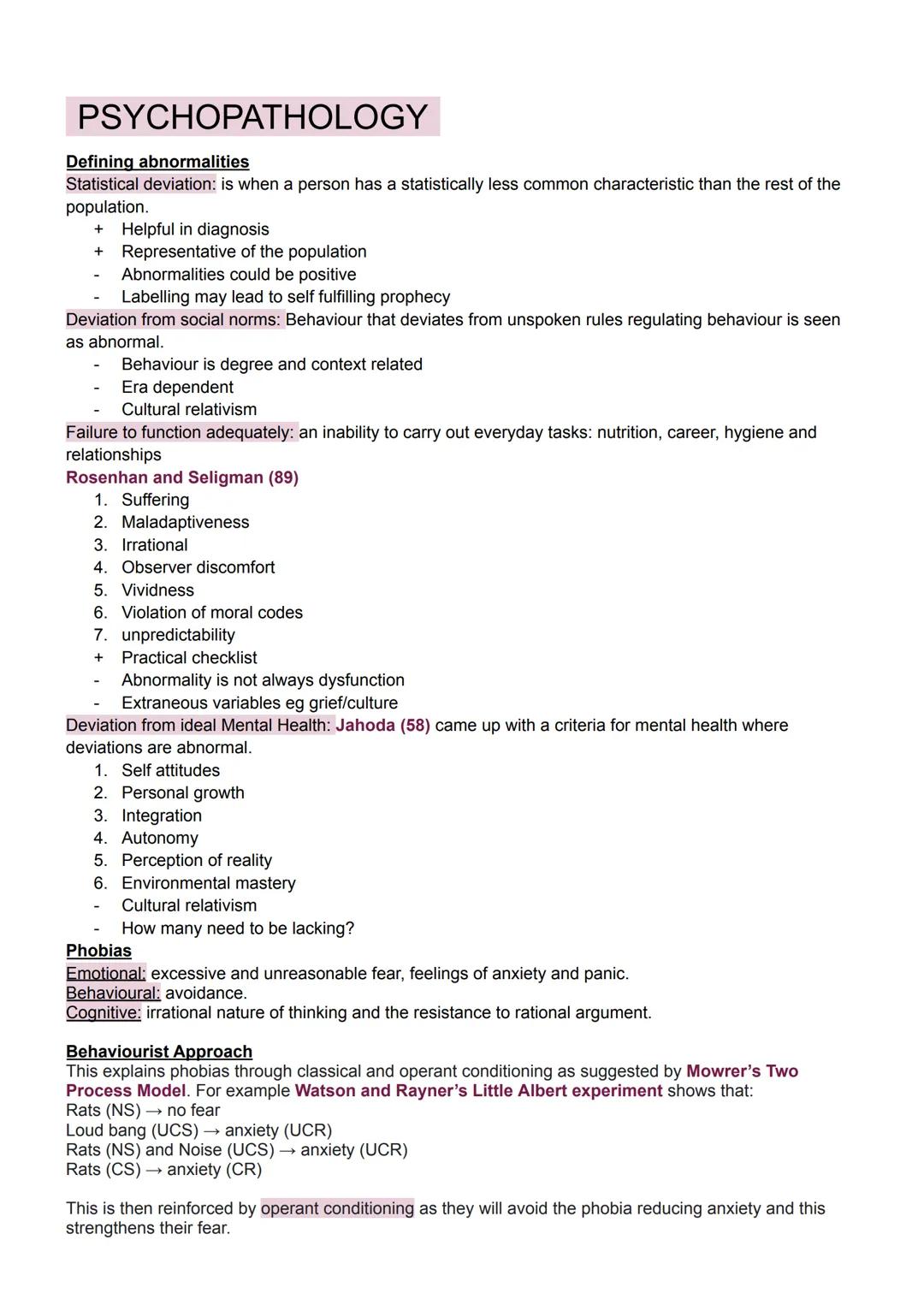 PSYCHOPATHOLOGY
Defining abnormalities
Statistical deviation: is when a person has a statistically less common characteristic than the rest 