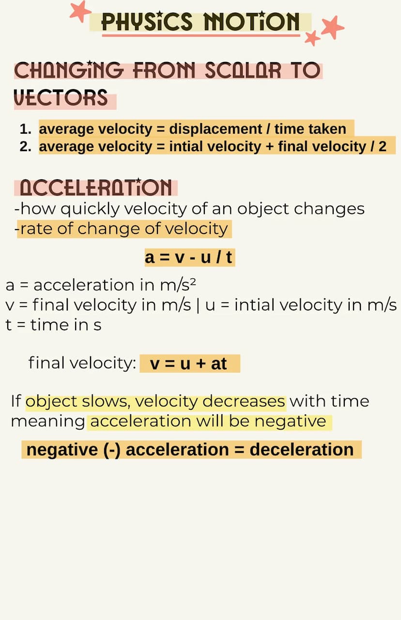 OVERAGE SPEED
-how fast an object moves
1. average speed = distance moved / time taken
2. average speed = intial speed + final speed / 2
for