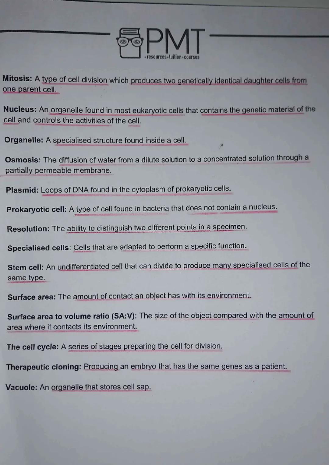 Topic 1: Cell Biology
Definitions in bold are for higher tier only
Definitions marked by * are for separate sciences only
Active transport: 