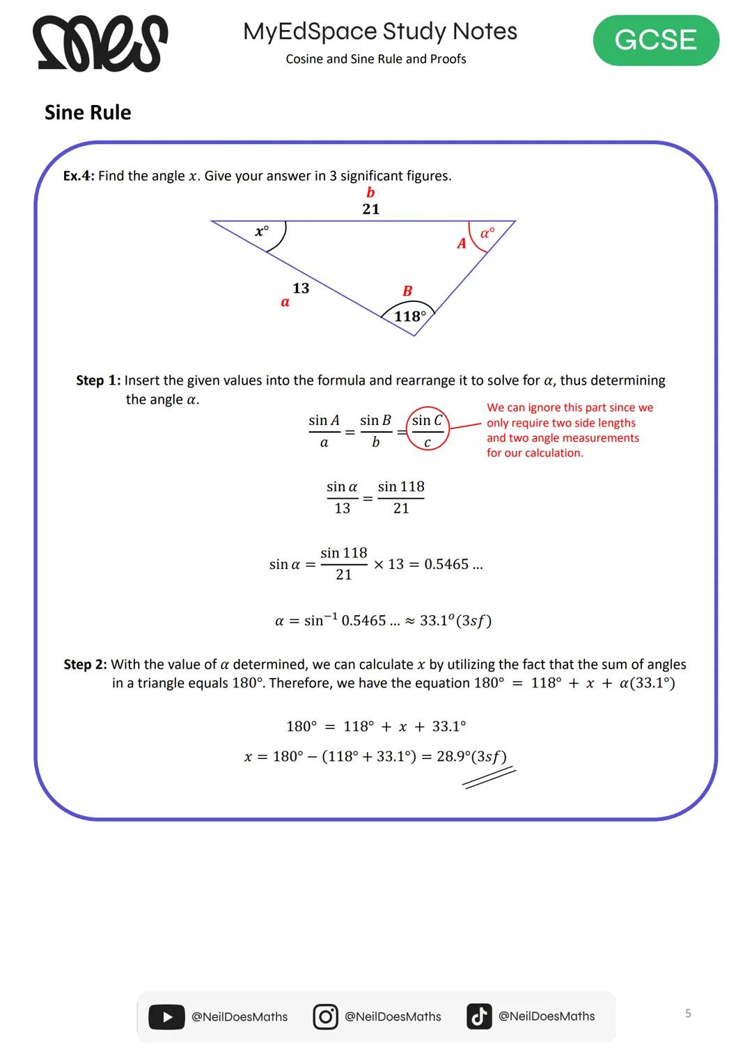 myedspace.co.uk

GCSE

MATHS

Study Notes
Cosine and Sine Rule
and Proofs

SES # mes
MyEdSpace Study Notes
Cosine and Sine Rule and Proofs
G