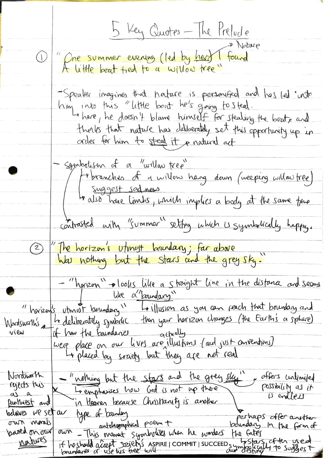 5 KEY QUOTES - THE PRELUDE