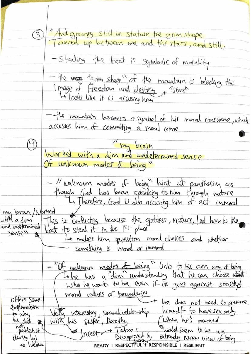 5
Key Quotes - The Prelude
Nature
①
"One
D
summer evening (led by her) I found
A little boat tied to a willow tree"
-Speaker imagines that n