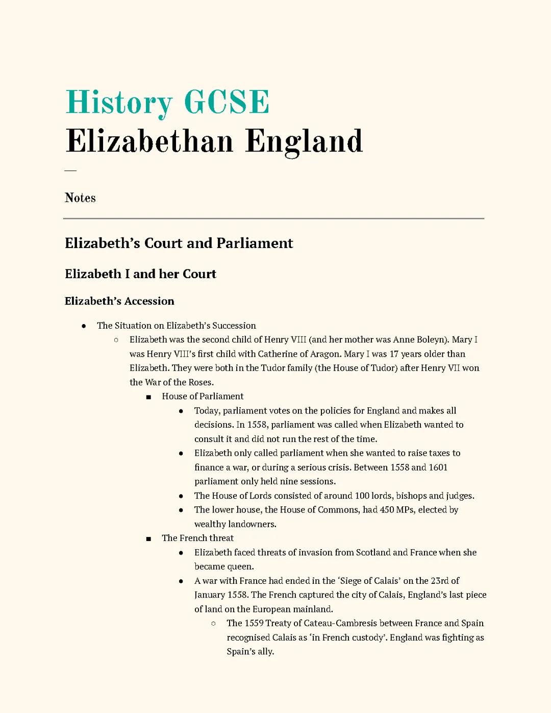 Elizabethan England GCSE Notes & Revision Guide PDF