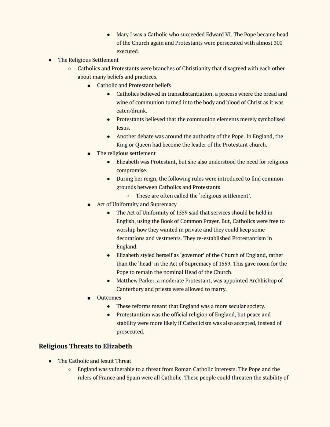 History GCSE
Elizabethan England
Notes
Elizabeth's Court and Parliament
Elizabeth I and her Court
Elizabeth's Accession
● The Situation on E