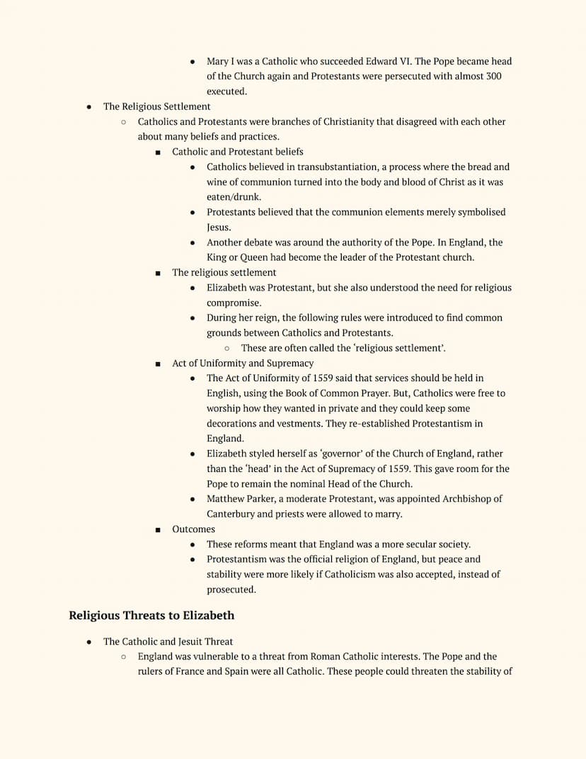 History GCSE
Elizabethan England
Notes
Elizabeth's Court and Parliament
Elizabeth I and her Court
Elizabeth's Accession
● The Situation on E