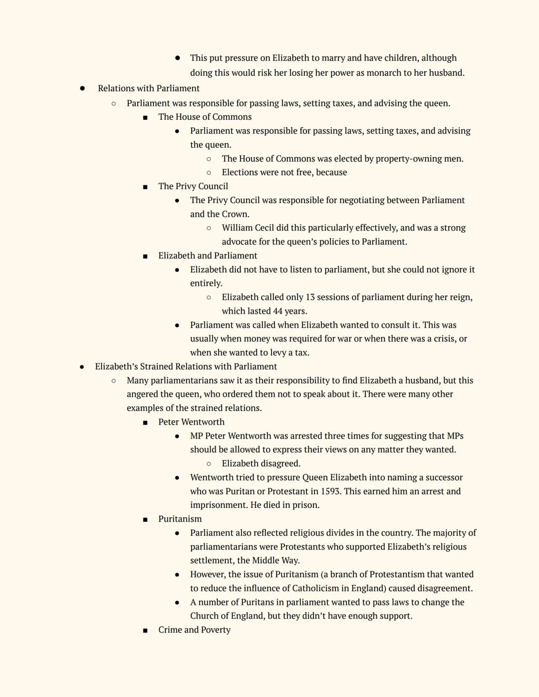 History GCSE
Elizabethan England
Notes
Elizabeth's Court and Parliament
Elizabeth I and her Court
Elizabeth's Accession
● The Situation on E