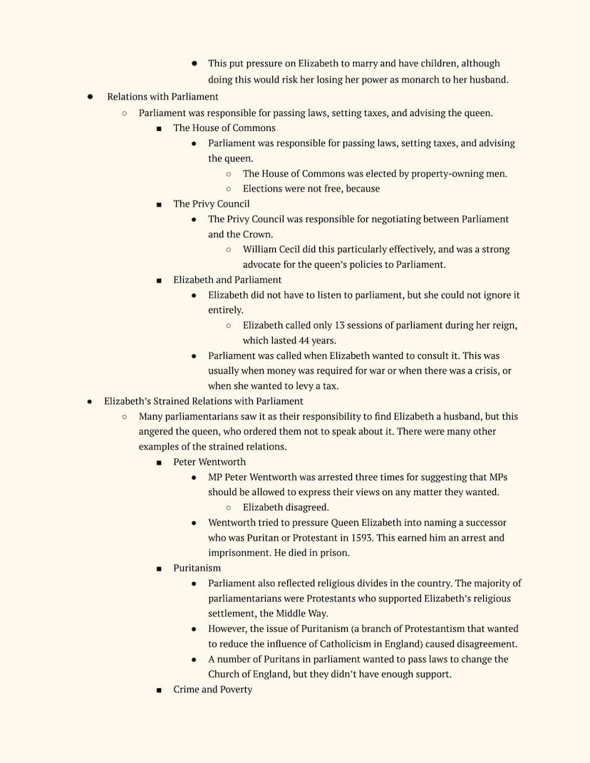History GCSE
Elizabethan England
Notes
Elizabeth's Court and Parliament
Elizabeth I and her Court
Elizabeth's Accession
● The Situation on E