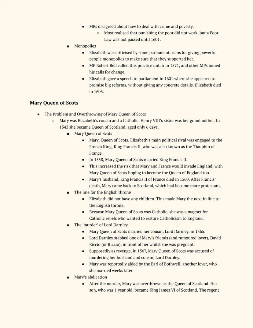 History GCSE
Elizabethan England
Notes
Elizabeth's Court and Parliament
Elizabeth I and her Court
Elizabeth's Accession
● The Situation on E