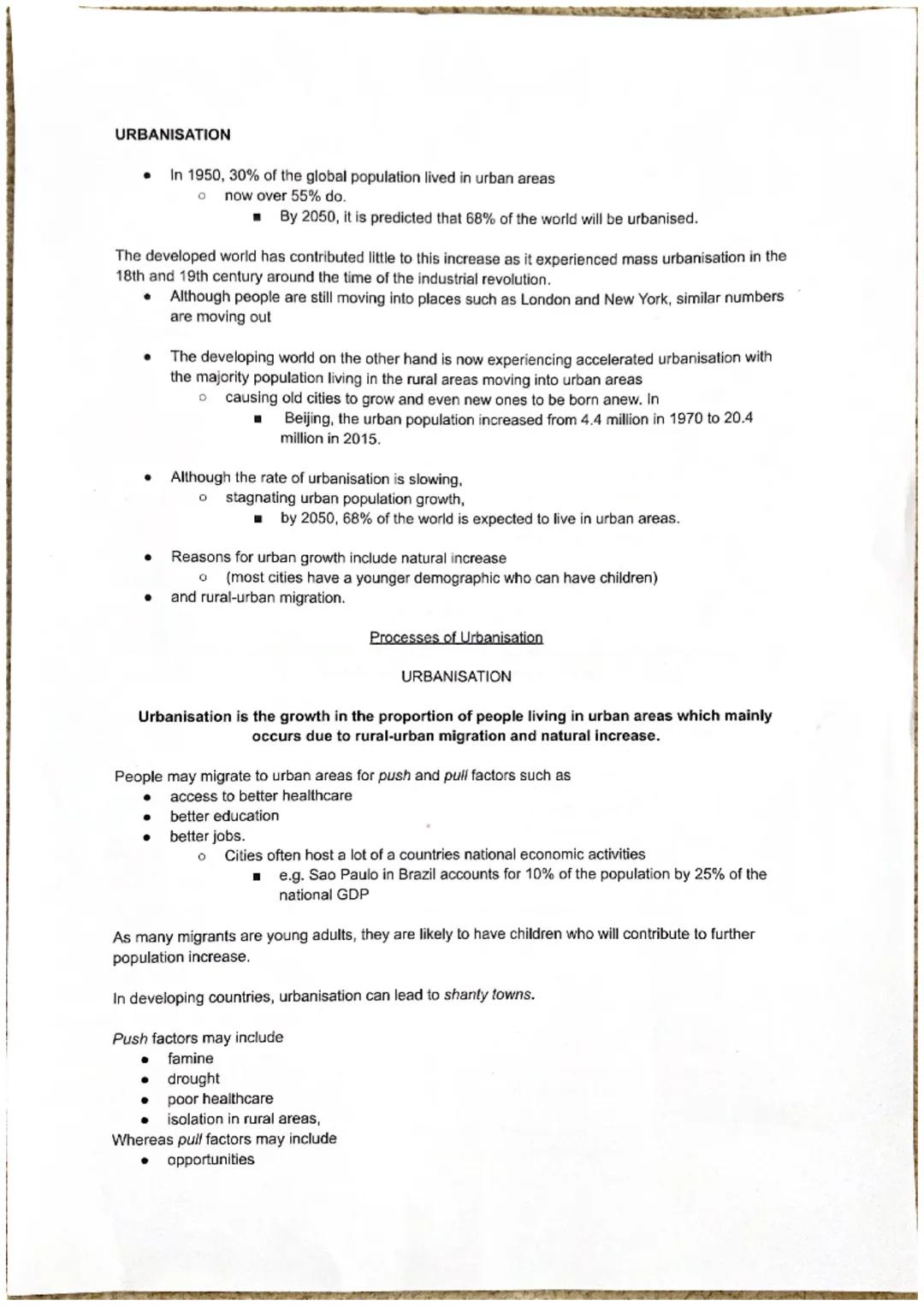 URBANISATION
●
●
The developed world has contributed little to this increase as it experienced mass urbanisation in the
18th and 19th centur