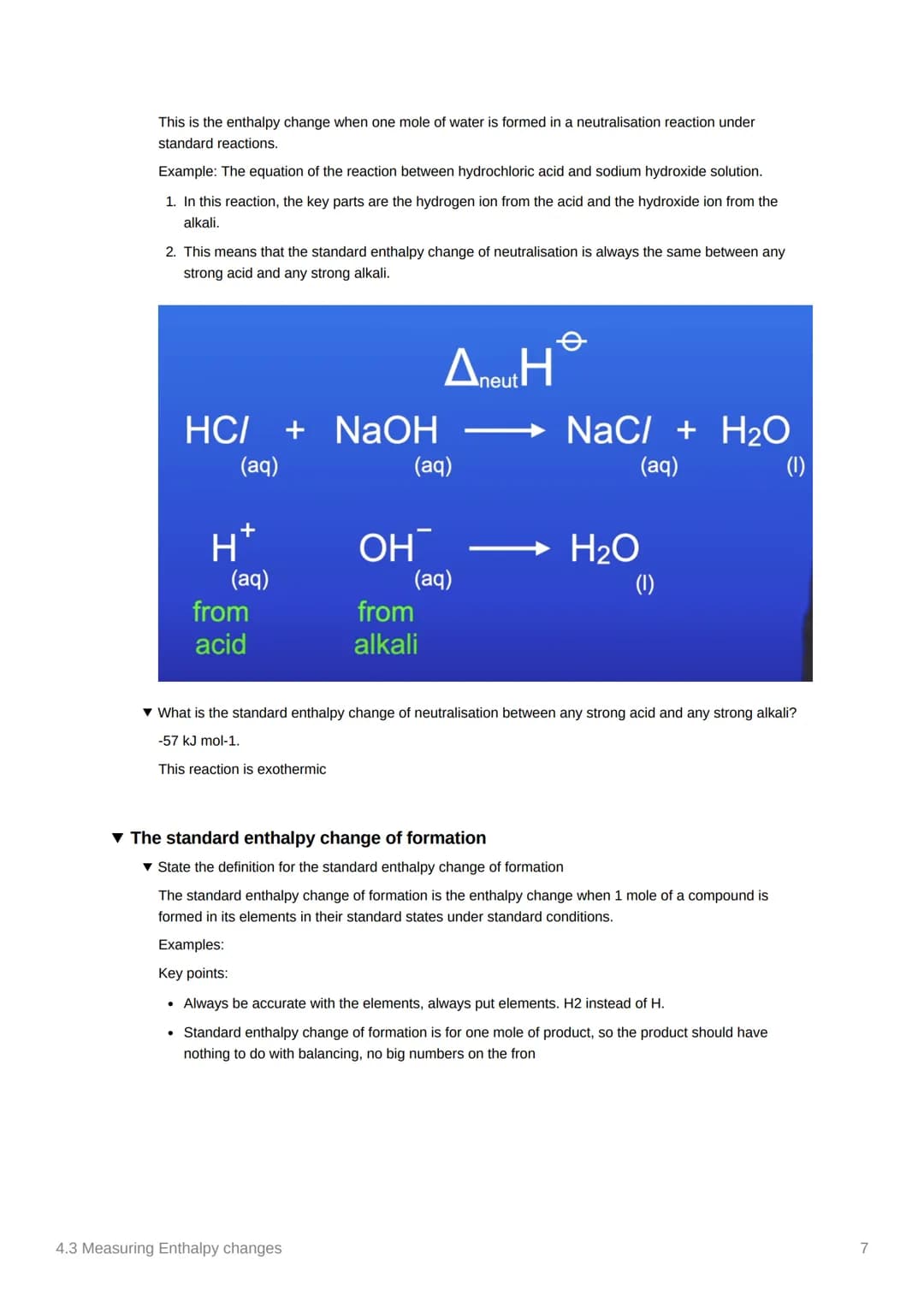 4.3 Measuring Enthalpy changes
Anki
Notes
covered in class?
not needed
• Equations:
✓
O
Done
o q = mcAT, where q is energy
1cm³ of water/any