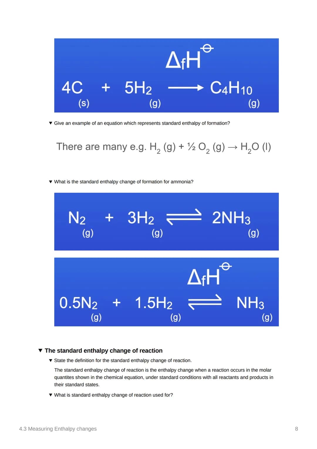 4.3 Measuring Enthalpy changes
Anki
Notes
covered in class?
not needed
• Equations:
✓
O
Done
o q = mcAT, where q is energy
1cm³ of water/any