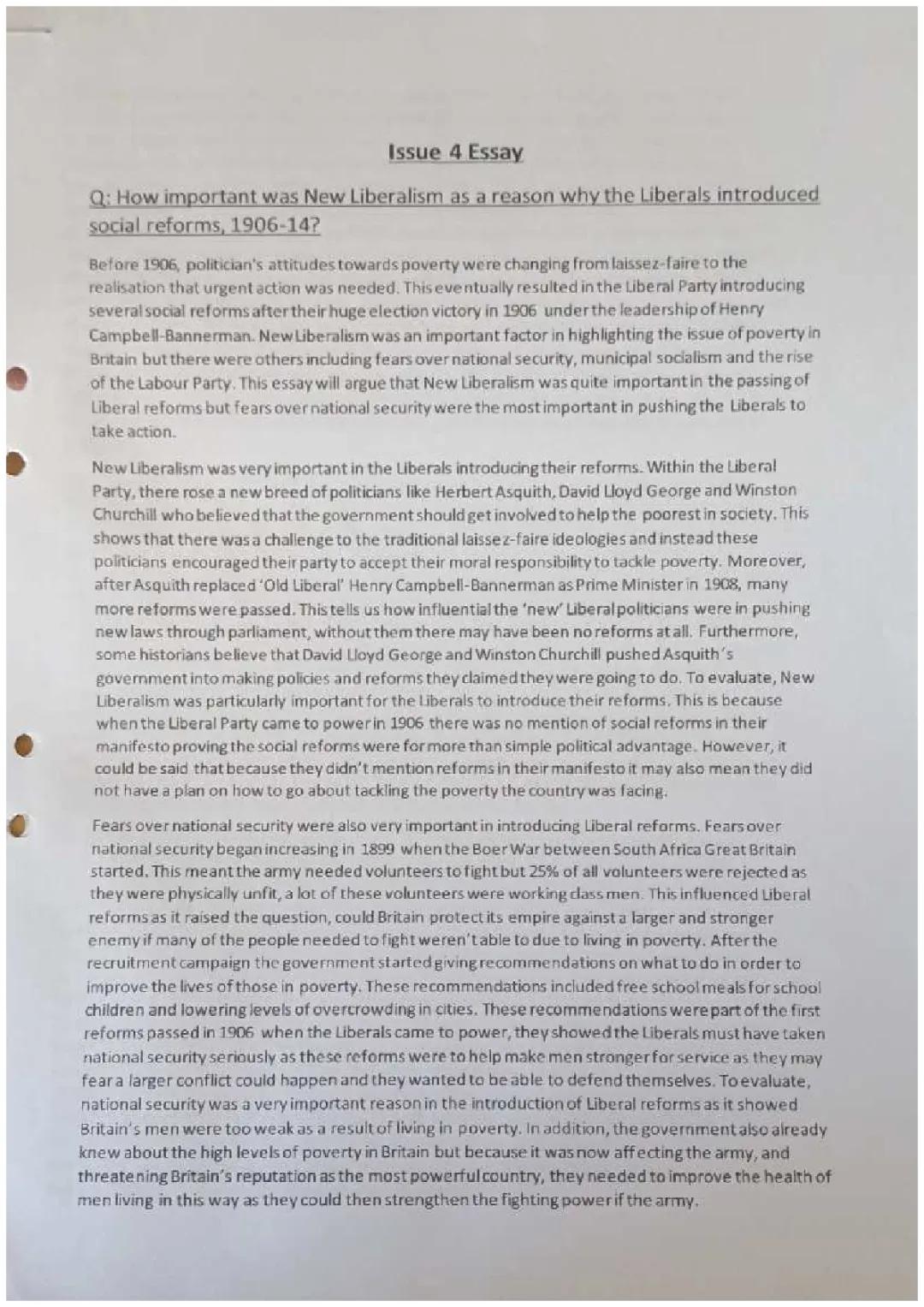 Liberal Reforms 1906 to 1914 Essay & Plan - Were They Successful?