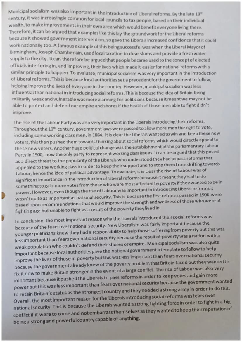 Issue 4 Essay
Q: How important was New Liberalism as a reason why the Liberals introduced
social reforms, 1906-14?
Before 1906, politician's
