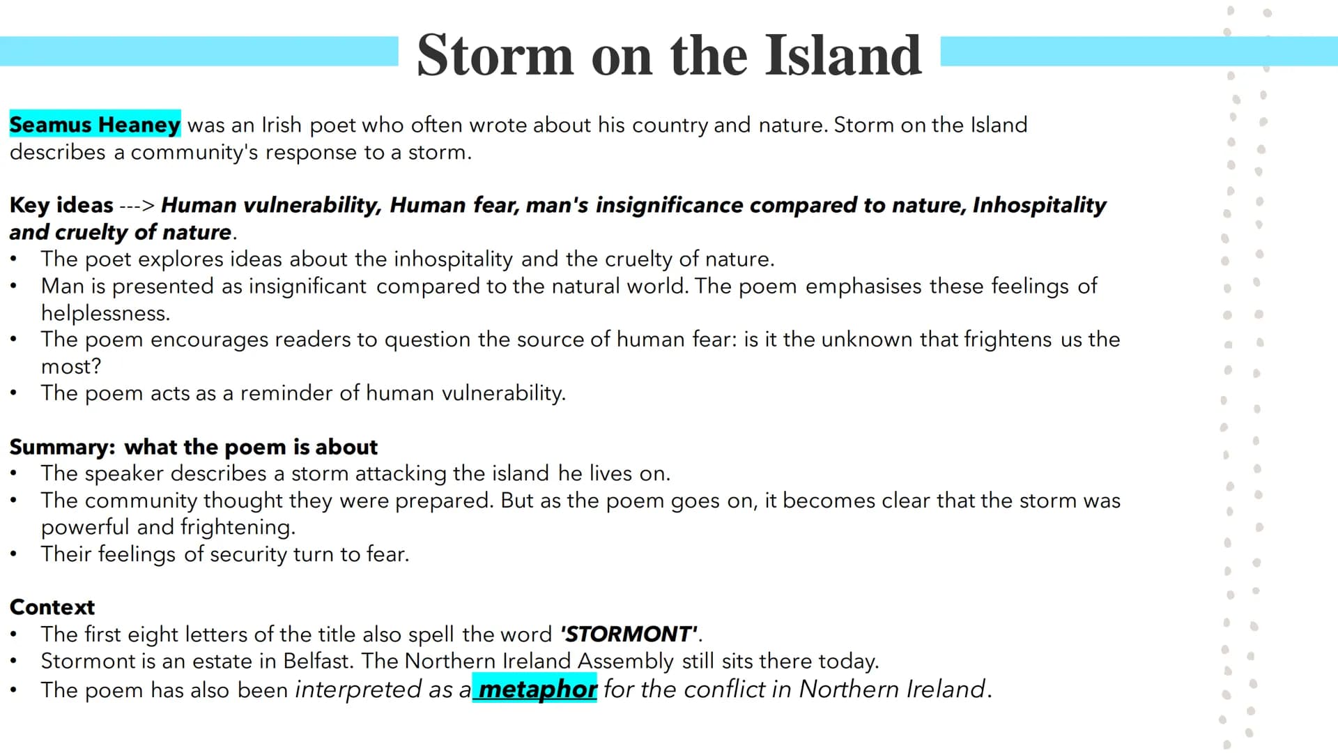 Storm of the Island
Poetry GCSEs Storm on the Island
Seamus Heaney was an Irish poet who often wrote about his country and nature. Storm on 