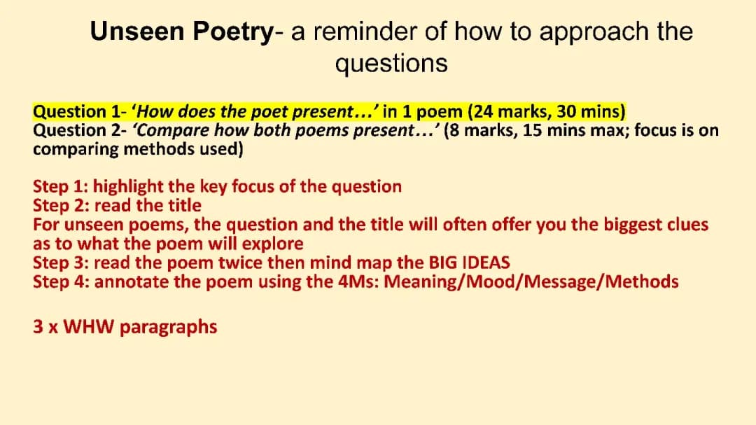 GCSE AQA English Lit Unseen Poetry Structure