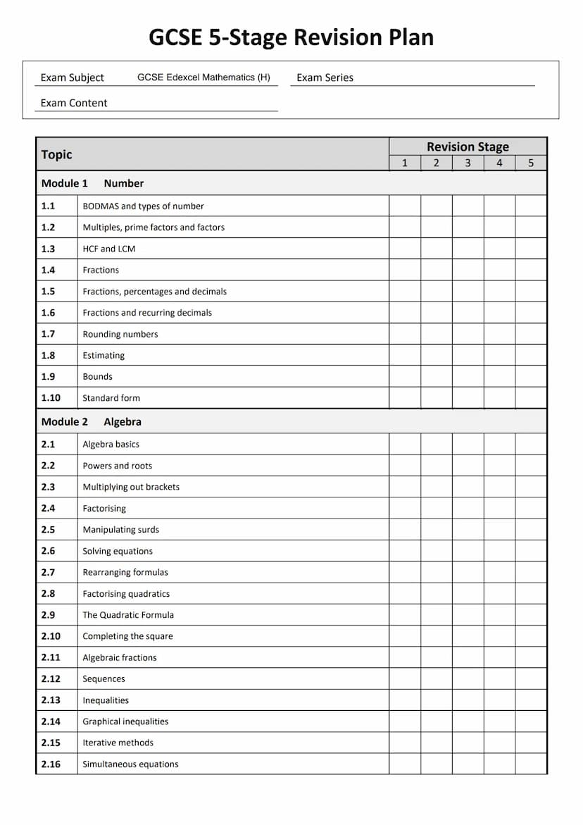 
<p>Use the following guide below to structure your revision. It will show you what to do and in what order, so you can make the most out of