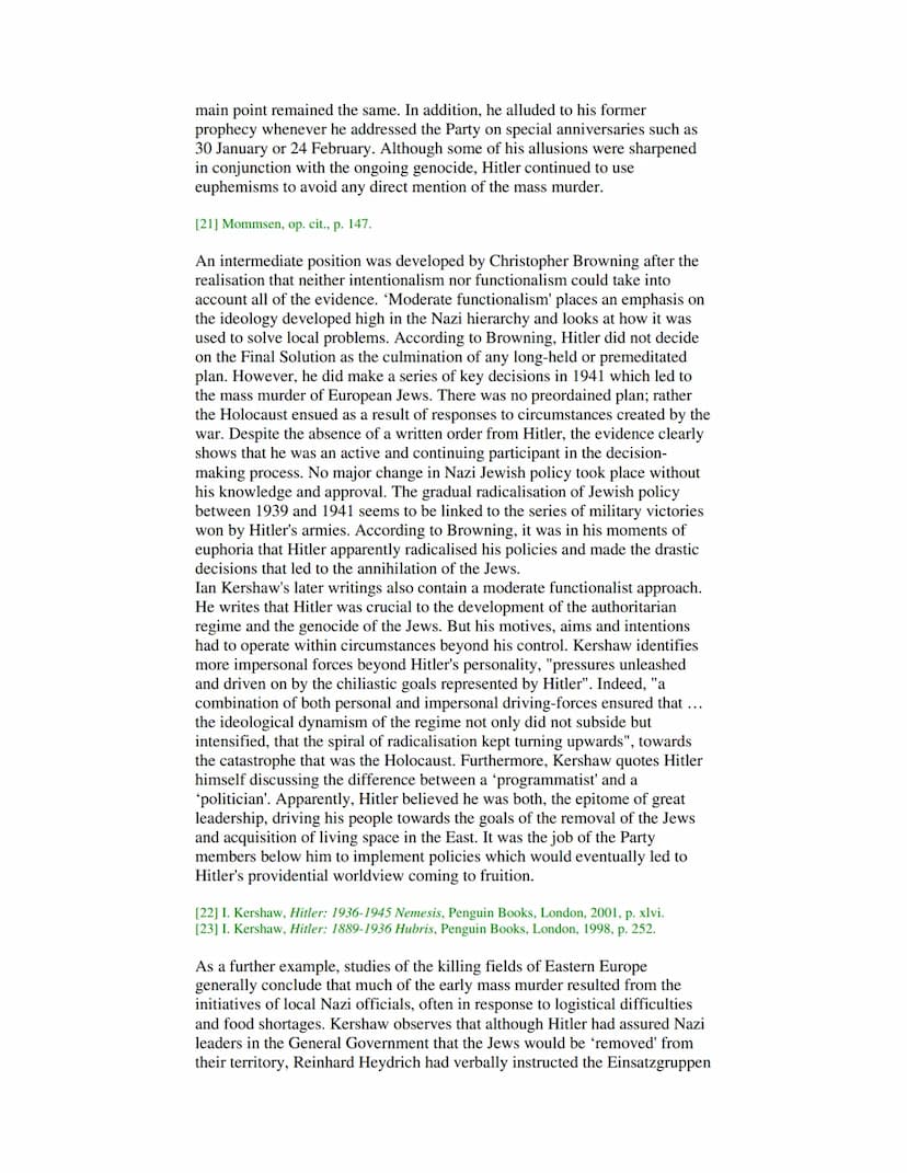 Interpretations of the Holocaust
From the mid-1960s, interpretations of Nazi Germany for the most part have
been divided between two schools