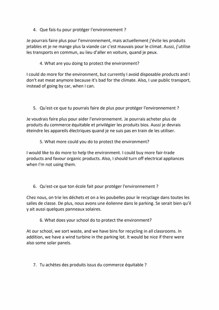 GCSE French Speaking- Conversation Questions - Environment and Global Dimension
1. Qu'est-ce qui est important pour toi dans la vie ?
Ce qui