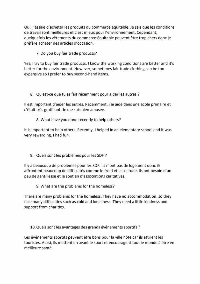 GCSE French Speaking- Conversation Questions - Environment and Global Dimension
1. Qu'est-ce qui est important pour toi dans la vie ?
Ce qui