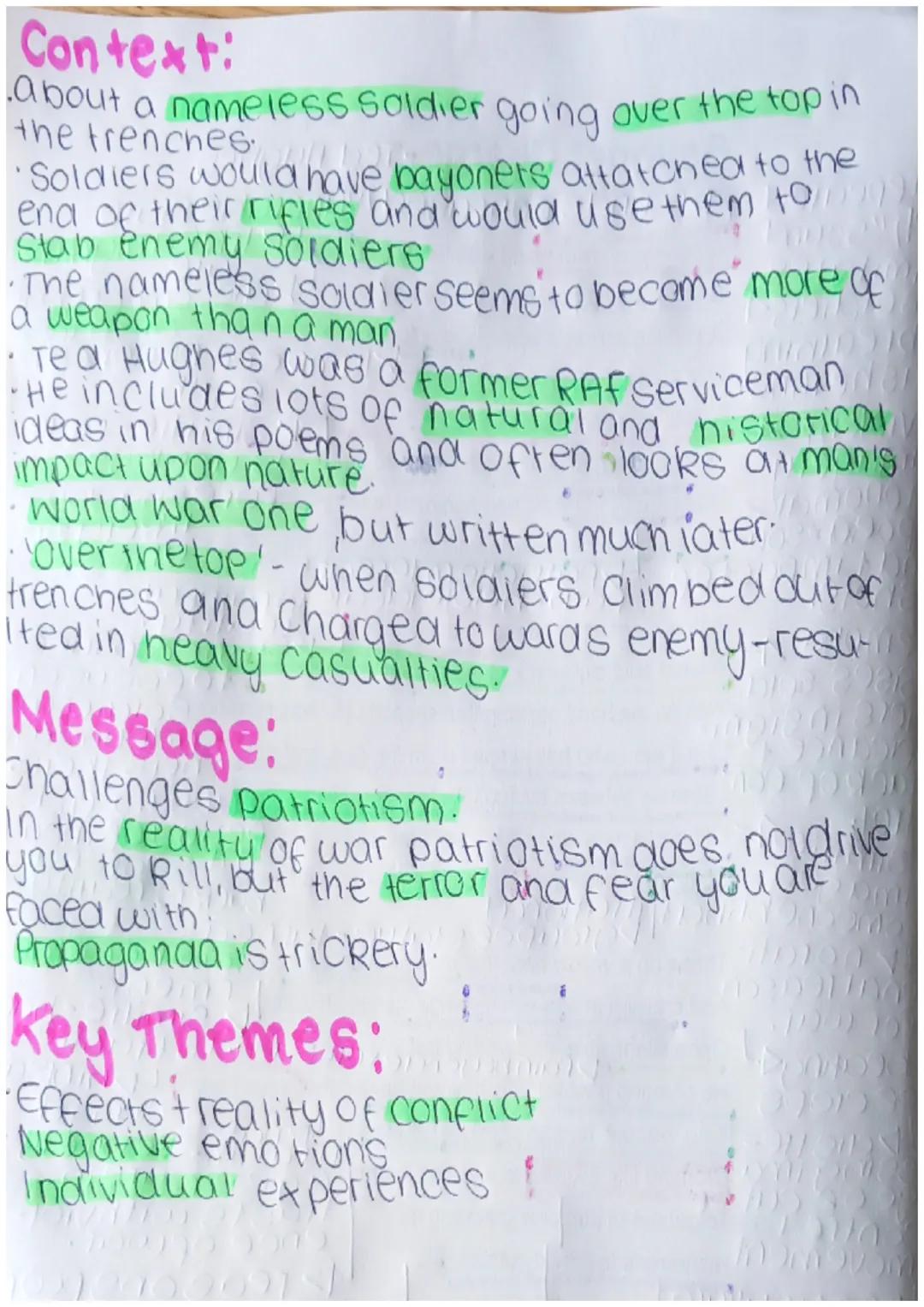 # Bayonet Charge-теа ниднеб

repeated sounds confused/vunerable state
h"sound Suddenly he awoke and was running-raw
In raw-seamed hot khaki,