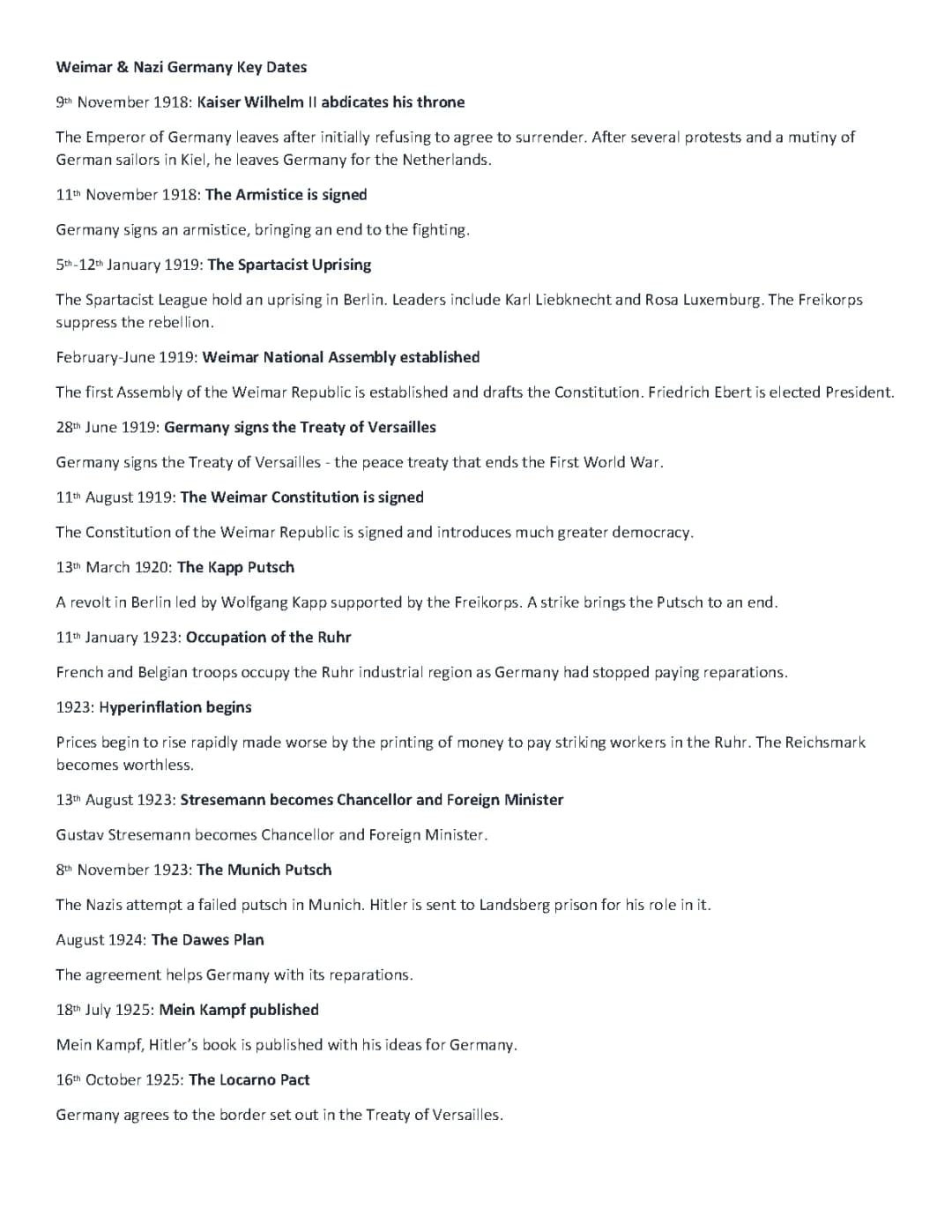 Key Dates in Weimar and Nazi Germany History GCSE: Timeline & Notes