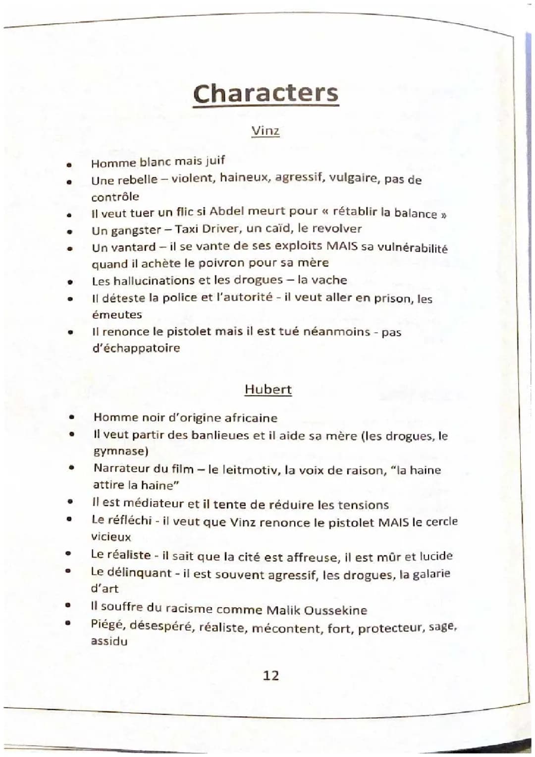 La Haine characters notes