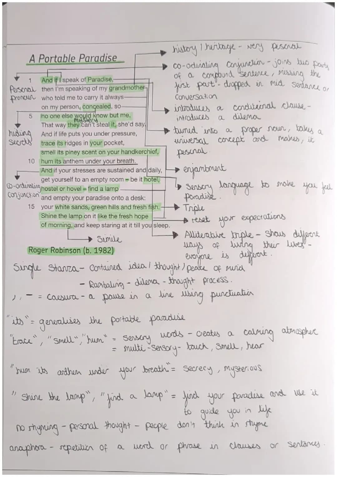 AQA World's and Lives "A Portable Paradise" poem